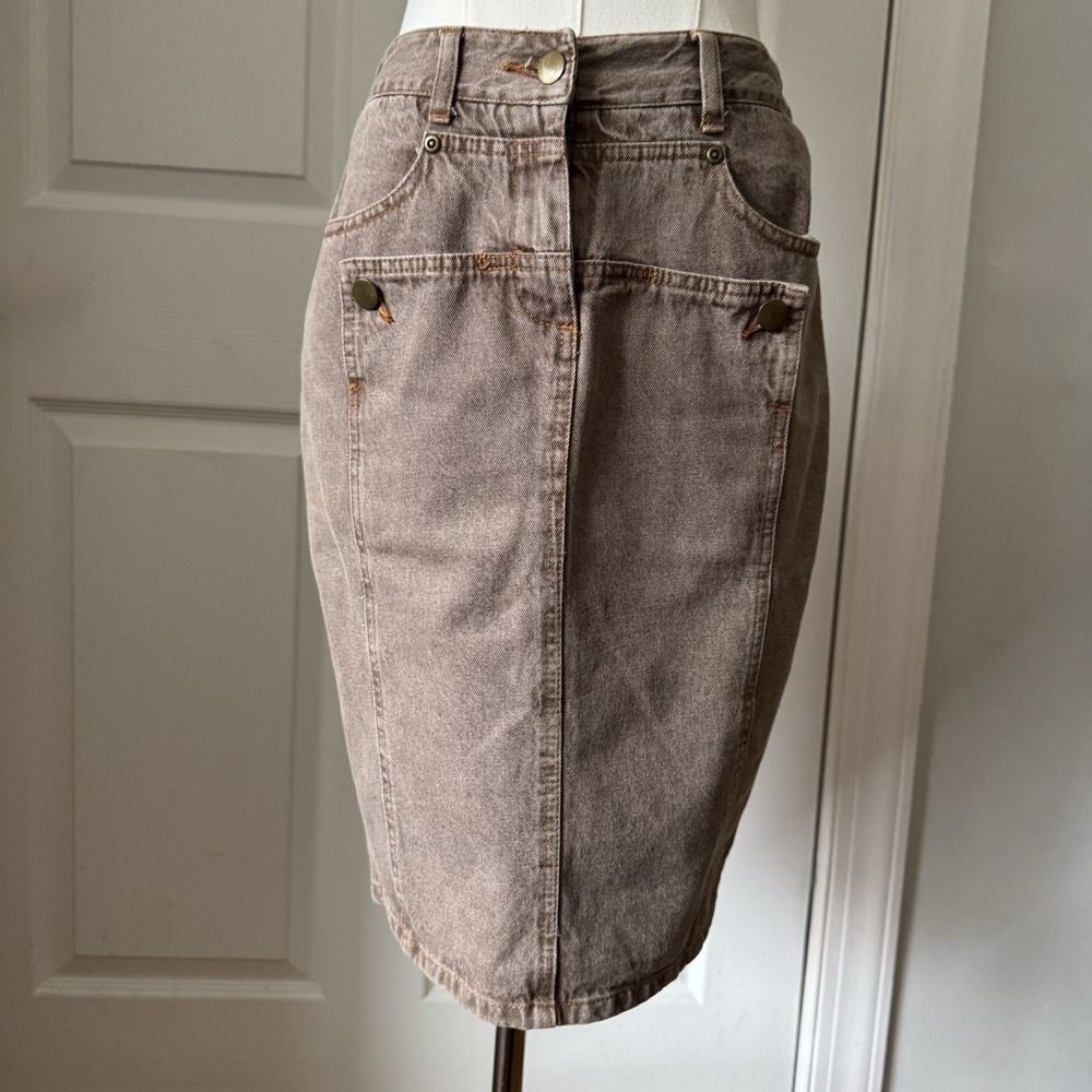 Vintage 90s Jeanology Light Brown Denim Slim Pencil Skirt Minimalist Capsule